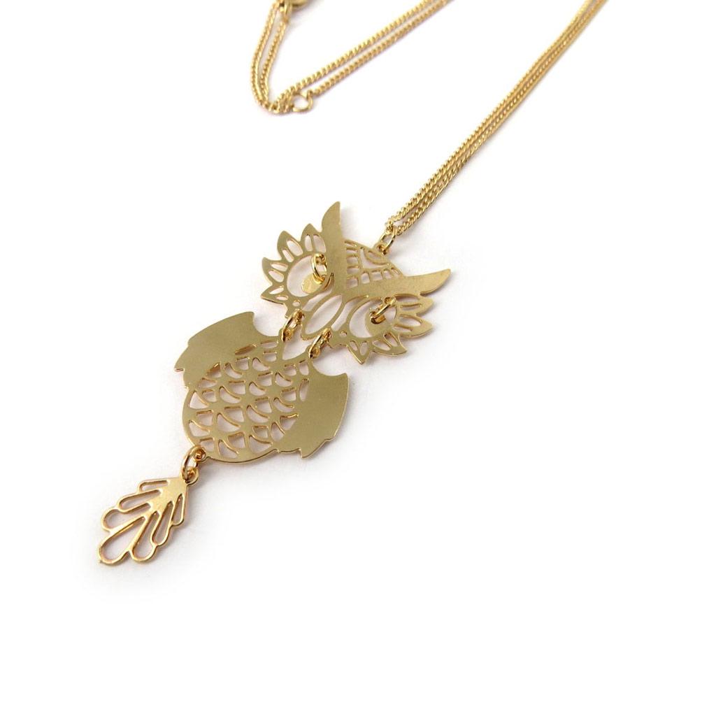 Les Trésors De Lily [N8182] - Golden 'Owls' Designer Necklace