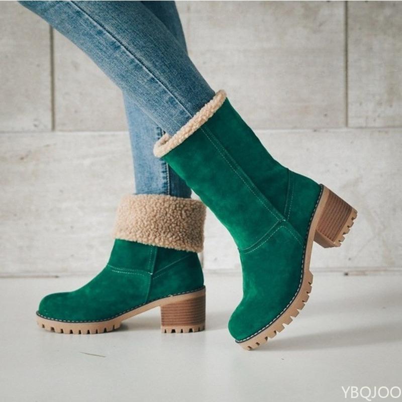 New autumn winter mid length thick heel snow boots large size simple comfortable height increasing versatile cotton shoes