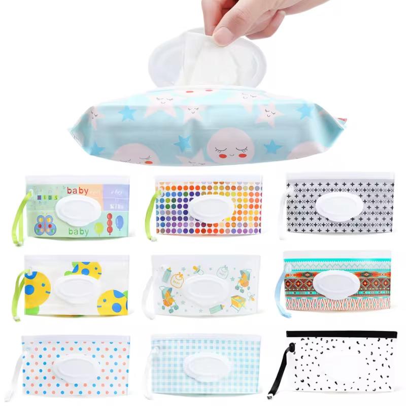 1Pc Portable Baby Wet Wipes Bag Flip Cover Tissue Box Refillable Wet Wipe Dispenser Carrying Pouch for Baby Stroller Accessories