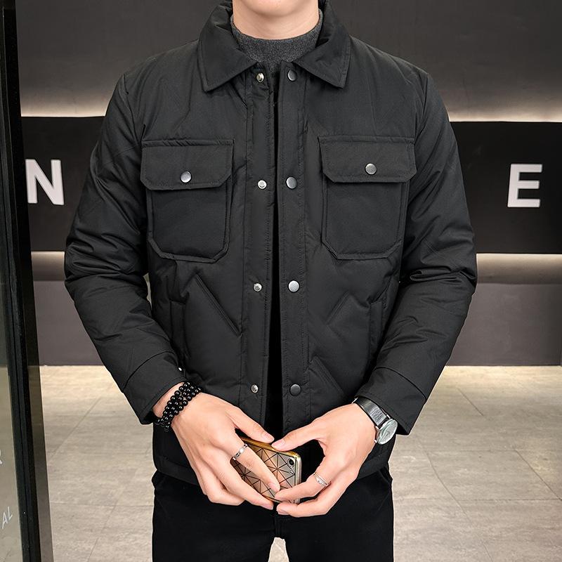 Gray Duck Down Jacket Men's Lapel Winter Loose Trend 50 Down Warm and Cold Jacket Men's