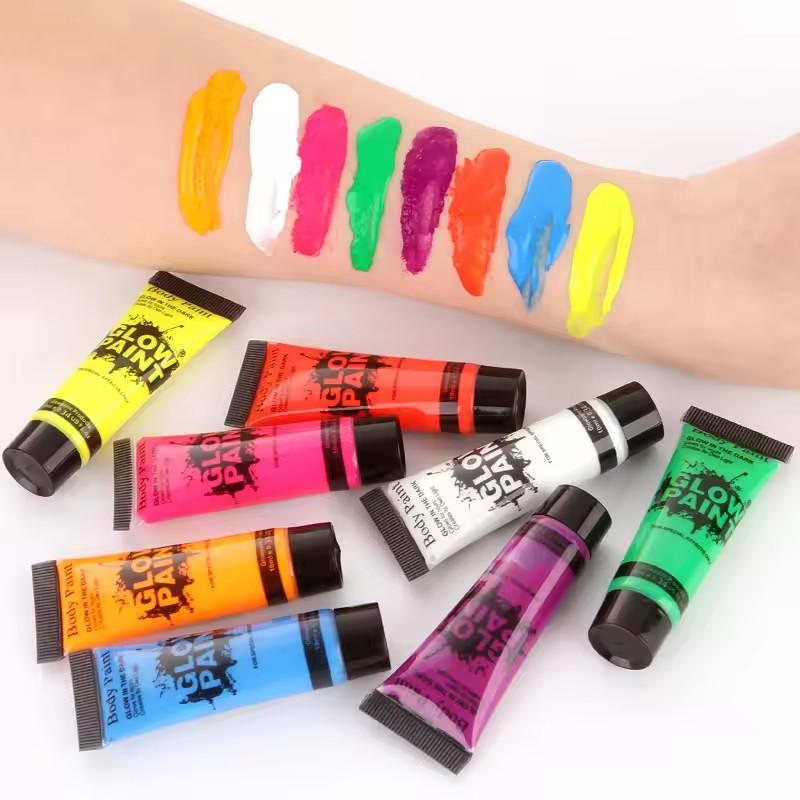 10ml Multiple Color Boby Paint Face Painting Art Palette Glitter Neon Party Black Light Glow in the Dark Makeup Set