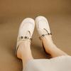 Fashion Women's New Summer Leather with Increased Height Metal Belt Buckle, Middle Heel and Toe Cover, M Ü Ller Slippers