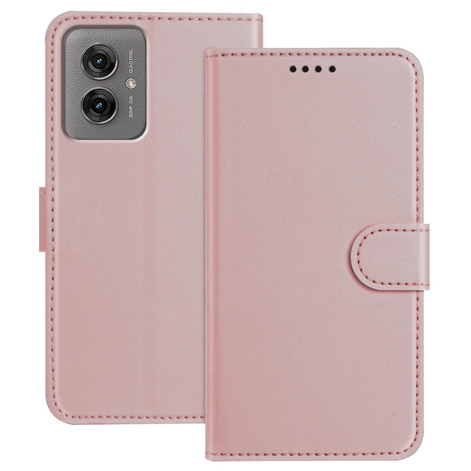 

For Motorola Moto G55 5G Leather Case Wallet Stand Solid Color Anti Drop Phone Cover Rose Gold