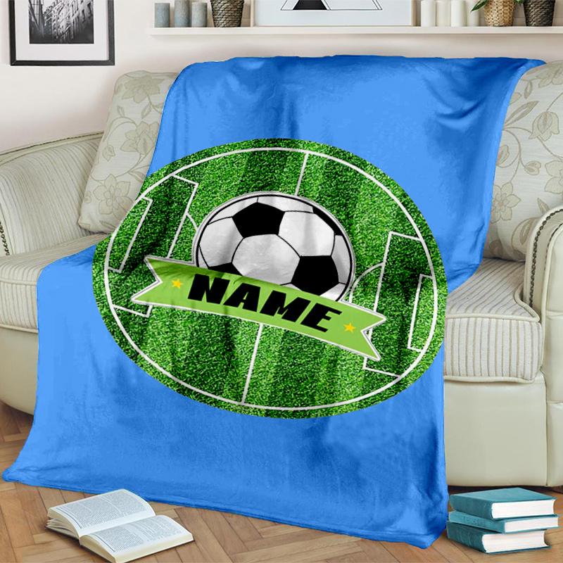 1PC Custom Name Soccer Field Ball Name blanket versatile,all-season throw suitable for the living room,bedroom,camping,travel,and gift