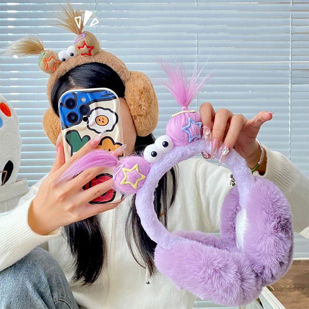 Braid Hair Cartoon Earmuffs Funny Braid Foldable Ear Cover Fashion Winter Plush Ear Cap  Cycling