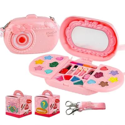 Kids Soluble Makeup Cosmetics Set Box with Lipstick Eyeshadow In Water Pink for Girls Pretend Play Princess Gift Toy for Girls
