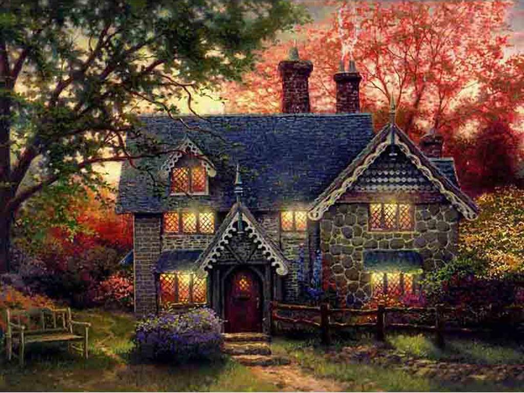 Diy Diamond Embroidery 5D Landscape Forest Hut Cross Stitch Riverside Path Round Diamond Painting Mosaic New Year Gift