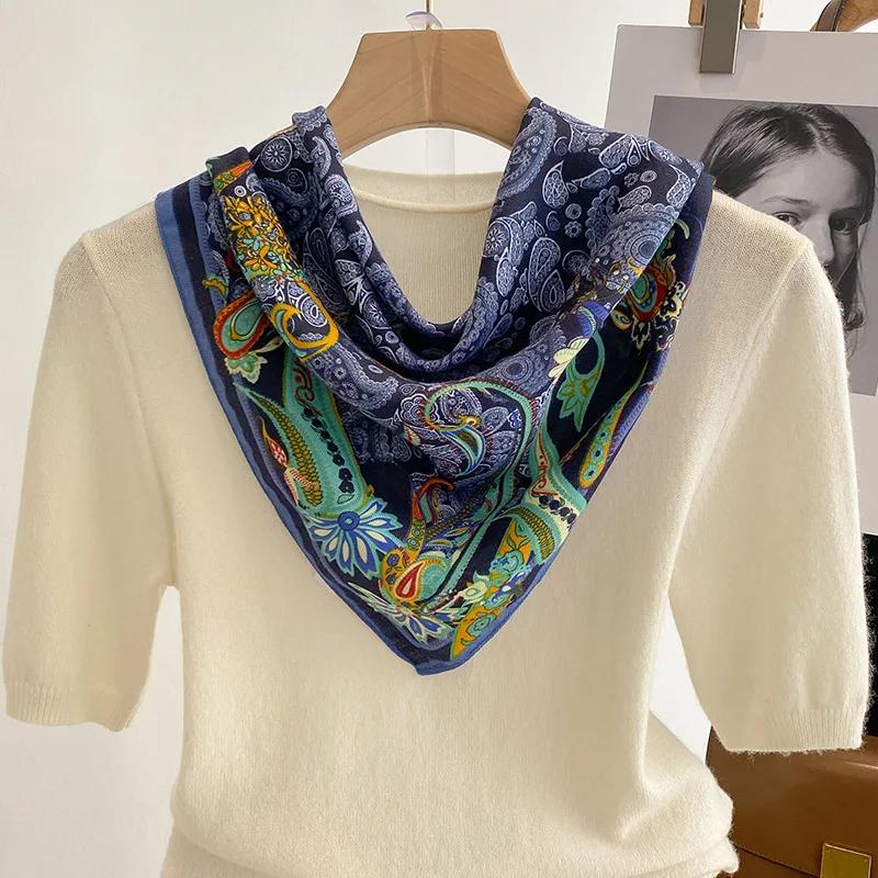 Retro Paisley Print Velvet Square Hair Scarf for Women Soft Headband Office Neck Tie Kerchief Female Head Hijab Neckerchief Gift