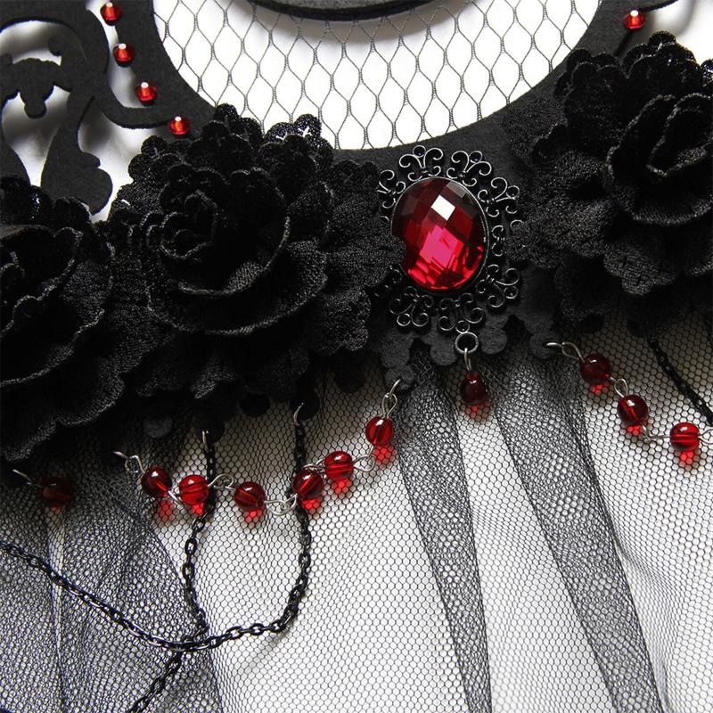 Tag der Toten Stirnband Gothic Kopfschmuck Schwarzer Schleier Krone Barock Tiara Krone Lolita Haaraccessoires Halloween Krone