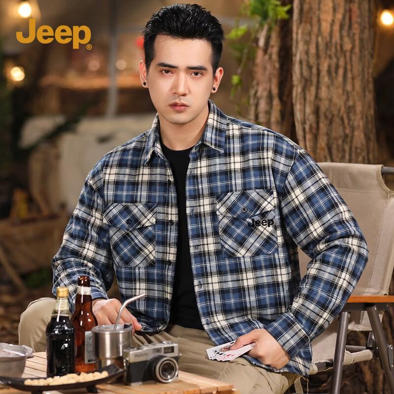 JEEP Men s Casual Brushed Plaid Long Sleeve Shirt 2XL
