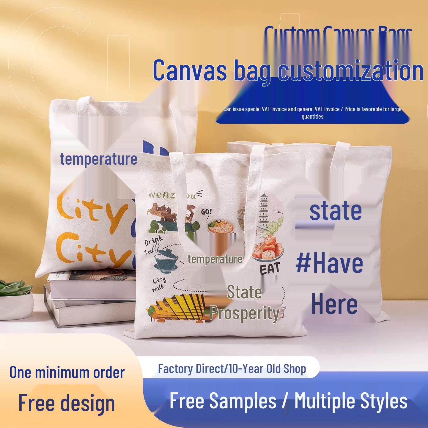 In-Stock Customizable Fashion Canvas Tote with Logo Design and Digital Printing Customizable