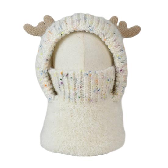 

Дитяча шапка-шарф з капюшоном, головний убір із захистом обличчя, дизайн з вушками оленя, для холодної погоди, регульований шарф на шию, зимовий головний убір білий