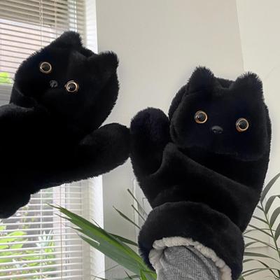 Guanti invernali di peluche Gatto Nero: Caldo, Antivento e Carino per il Ciclismo Studentesco