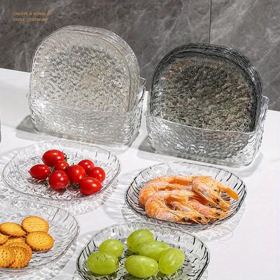 Juego de 8 Piezas de Lujosa y Creativa Bandeja de Frutas con Patrón de Iceberg, Estilo Hotel, Cenicero Pequeño para Huesos, Bandeja Transparente Popular para Mesa de Comedor