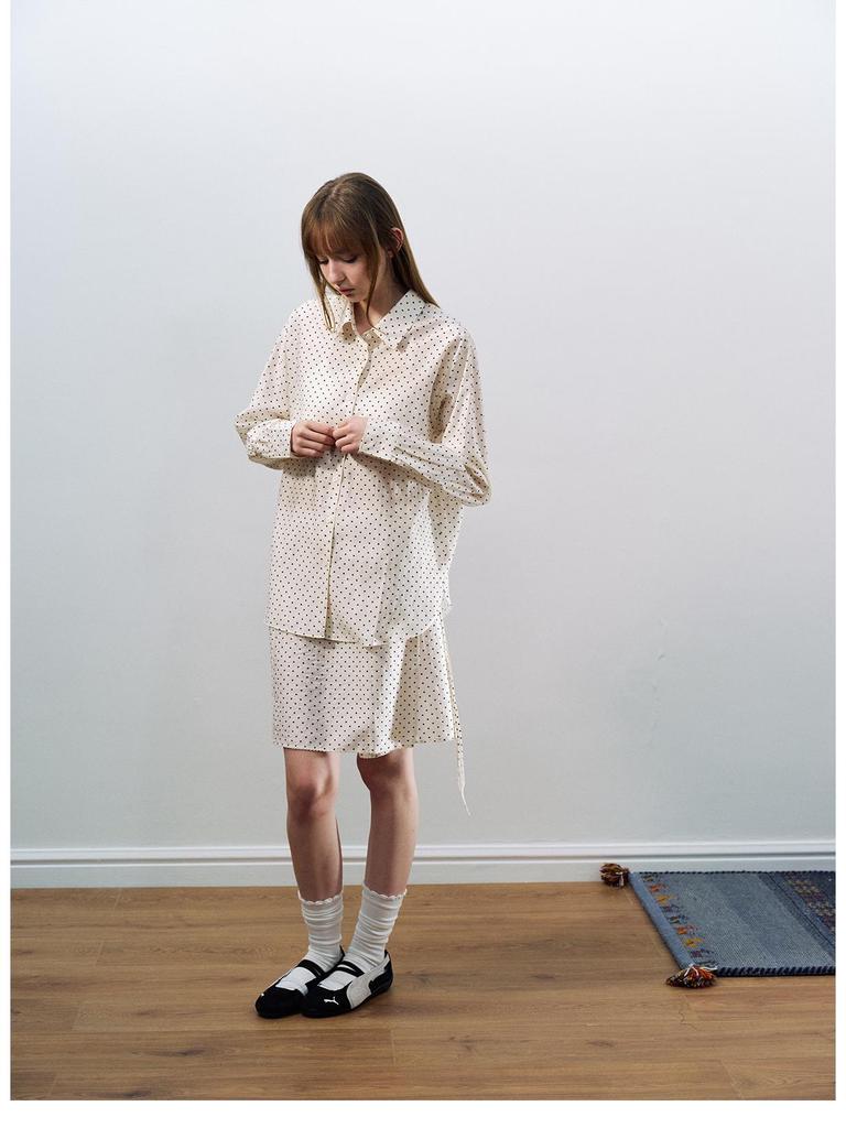 Spring Casual High-Waisted Tencel Polka Dot Wrap Skirt