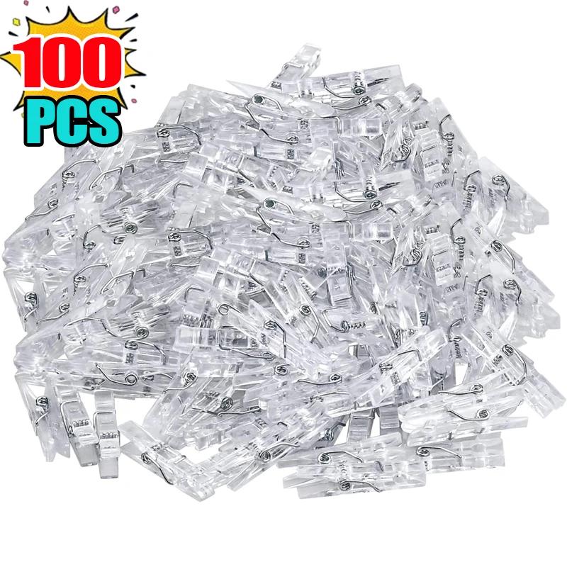 200/50PCS Plastic Mini Photo Clips Transparent Spring Hanging Clip Pegs for DIY Wedding Party Wall Home Decoration Photo Clamps