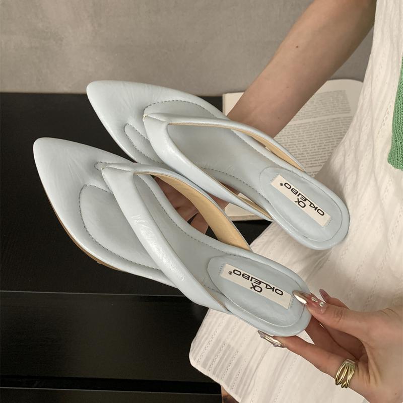 Fashion SUOJIALUN 2025 Summer New Women Slipper Fashion Pointed Toe Slip On Flip Flop Shoes Low Wedge Heel Outdoor Vacation Slides Shoes