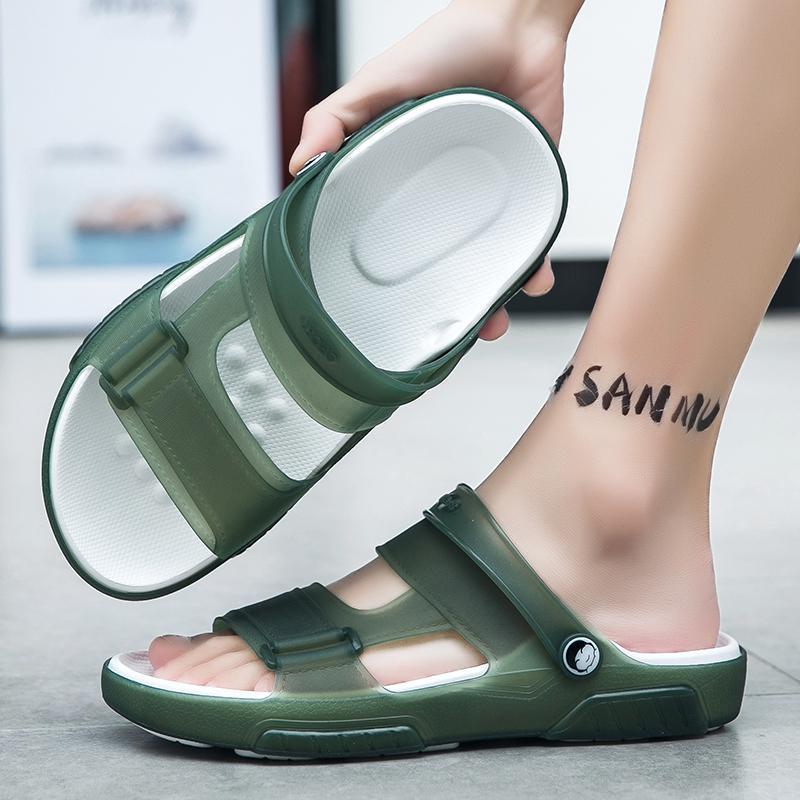 

2024 summer new fashion beach hole shoes wear non-slip soft sole dual-purpose cool slippers men s sandals bag head 40 армия зеленый
