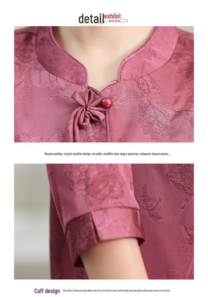 Modern National Style Shirt for Middle-aged Women: Spring/Fall Loose-Fit Chinese Top with 3/4 Sleeves