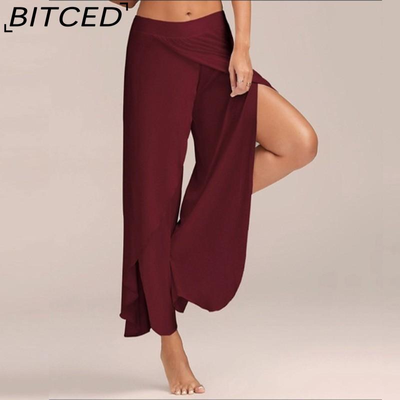 BITCED 10 Farben Damen Palazzo Boho Weitbein Hosen Chiffon Rock Ausgestellt Yoga Hosen Übergröße