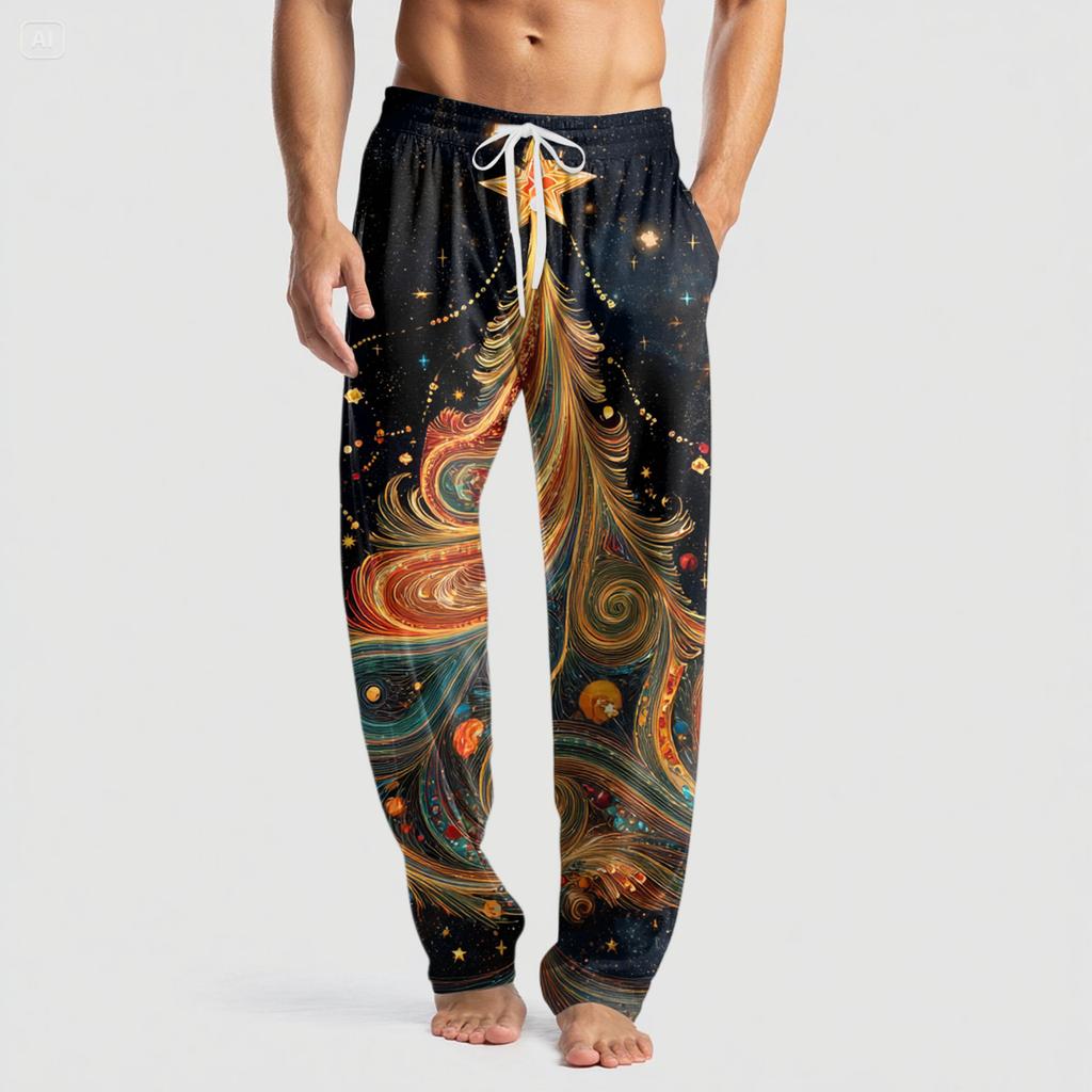 Men's Knitted Fashion Print Pocket Casual Pants Pajama Pants