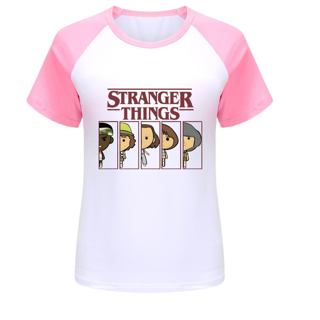 5248 Koszulka z krótkim rękawem raglanowym dla chłopców i dziewcząt z nadrukiem Stranger