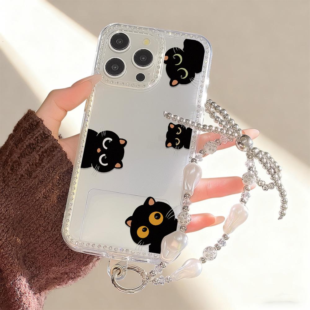 Bracelet Chain Phone Case For iPhone 17 16 15 13 14 for 17Air 17 12 14 16 Pro 17 14 16 Pro Max Sparking Diamond Cute Pattern Hard Cover With Lanyard