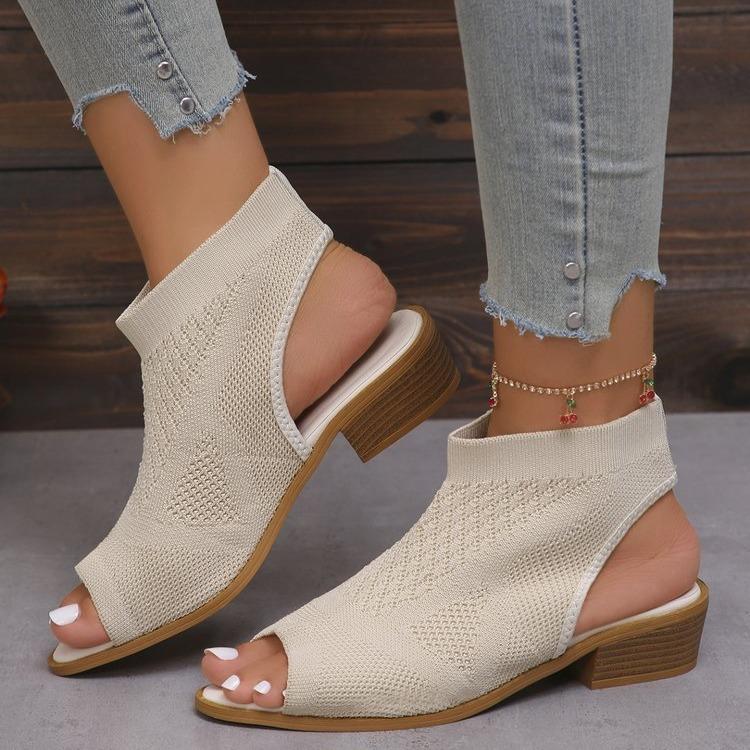 2025 European and American foreign trade new fly-woven rear hollow heel sandals women's knitted breathable hollow fish mouth cool boots 43
