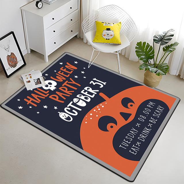 Halloween Crystal Velvet Horror Pumpkin Carpet Living Room Coffee Table Mat Bedroom Bed Blanket Bathroom Non-Slip Mat