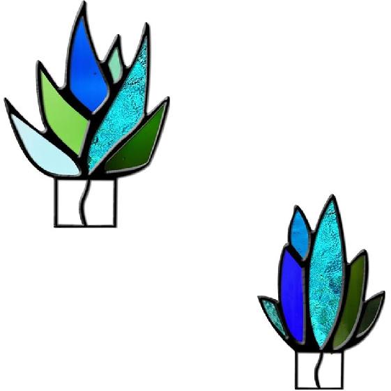 2 Combo, 3 Combo, Succulent Stained Glass Agave Glass Decorative (No Pots) for countertops, Indoor Decorations, Gifts for Plant Lovers (Colored Blue)