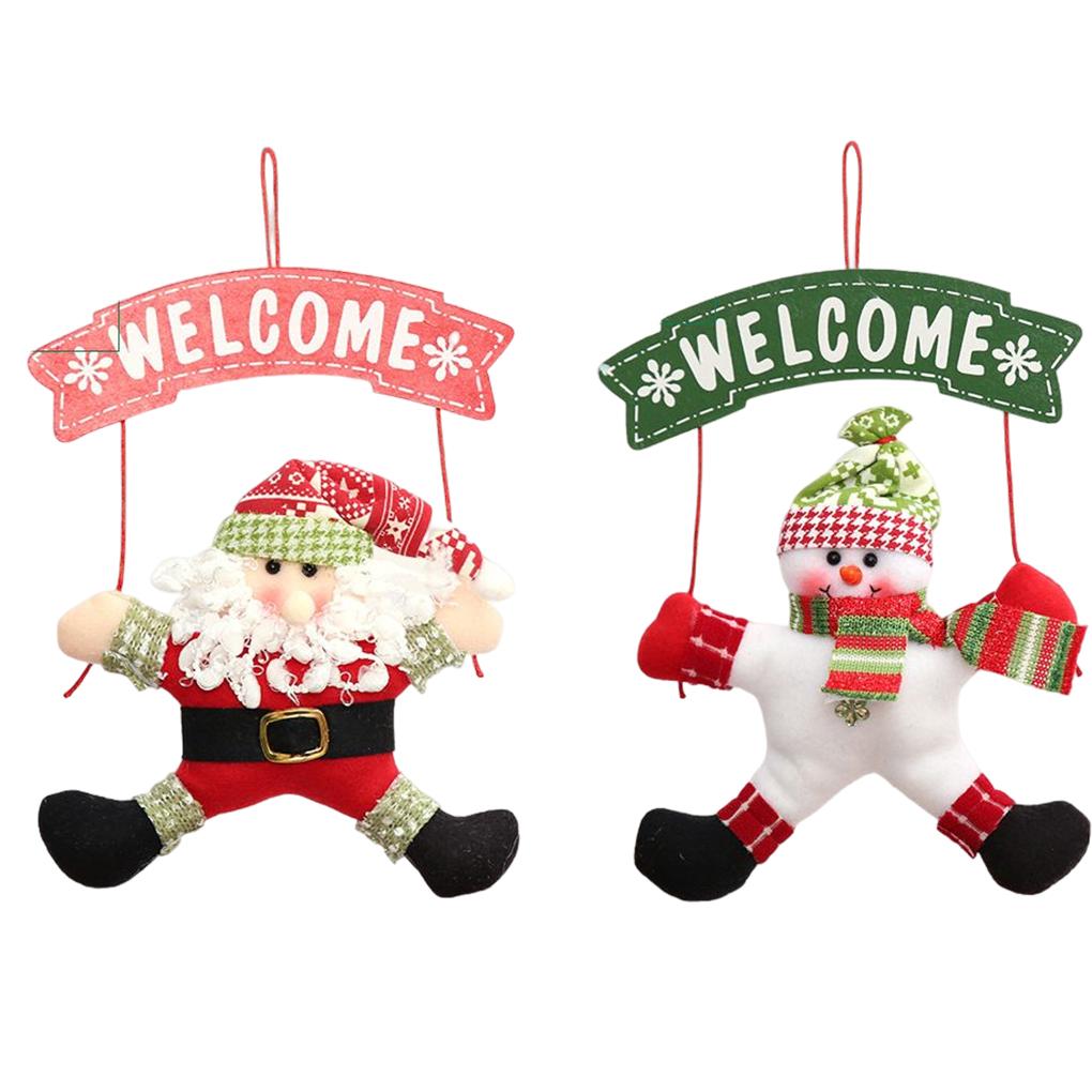 Christmas Welcome Sign Pendants Holiday Decorations Santa Claus Snowman Scene Layout Door Xmas Hanging Decor Prop Party Supplies