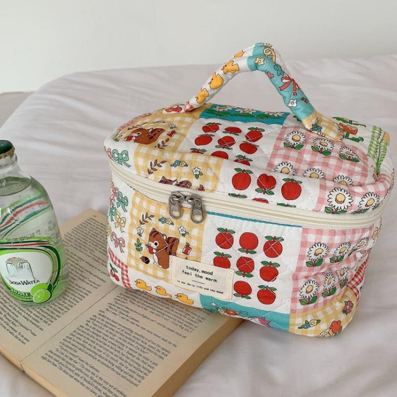 Floral Prints Women's Cosmetic Bag Cases Cotton Fabric Ladies Small Storage Bags Casual Cute Female Box Colorful Handbags