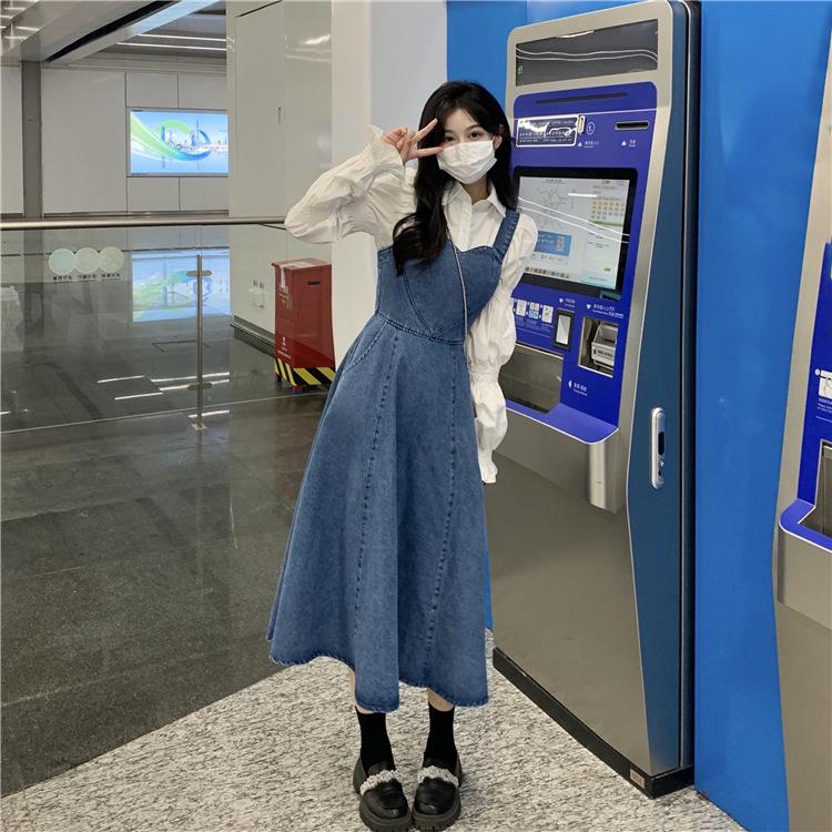 Women's Chic French-Style Denim Overall Skirt - Retro, Sweet, and Elegant Hong Kong Inspired Design