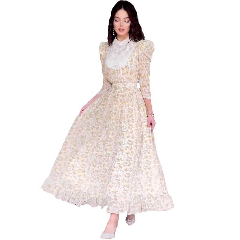 Vestido Slim de Encaje Floral para Mujer con Cuello Peter Pan