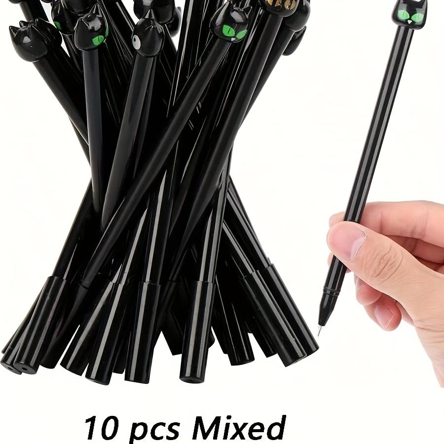 

10 шт. Милые гелевые ручки с черным котом, 0,5 мм тонкий стержень, черные чернила, прочный пластиковый корпус с декоративным кошачьим топпером