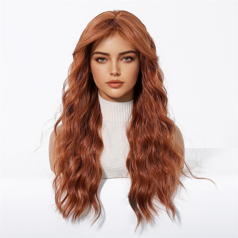 Orange Brown Wig Synthetic Long Wigs for Women Water Wave Hairstyle Cosplay Halloween Party Natural Sexy Ladies Wig