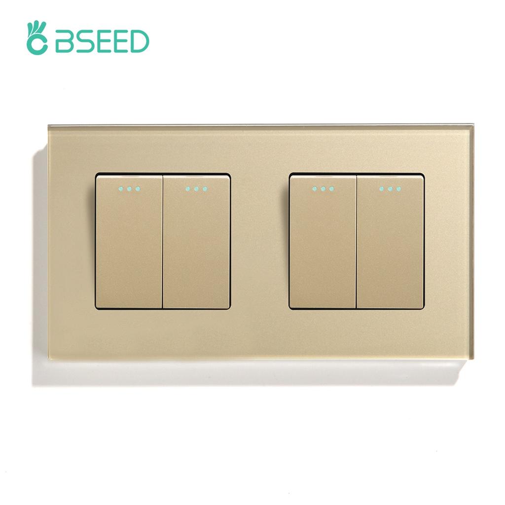 BSEED Double 1/2/3Gang Wall Light Switches 1Way Mechanical Button Switch On Off Glass Panel EU Standard 157mm