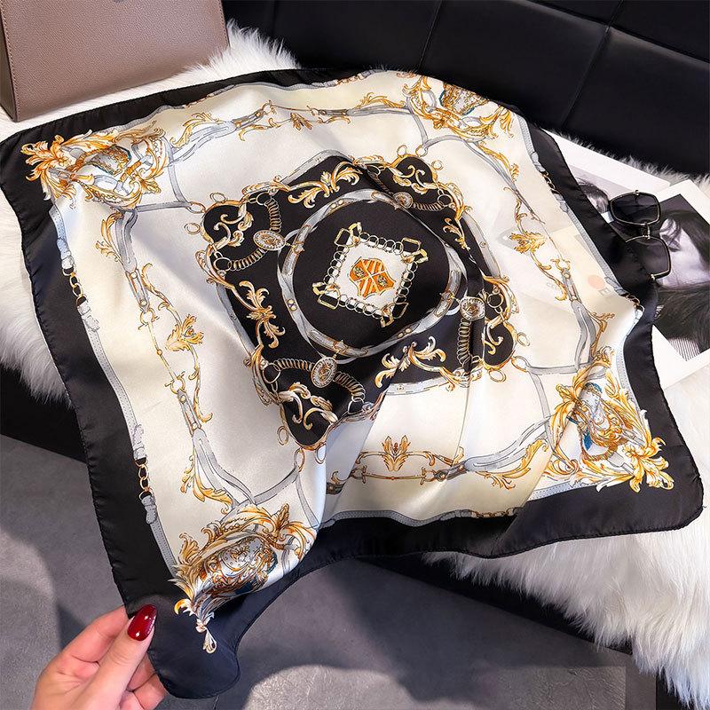 Spring Silk Scarf Fashionable Foreign Style Versatile Small Square Scarf 70Cm Decorative Scarf Sunscreen Travel Shawl Women