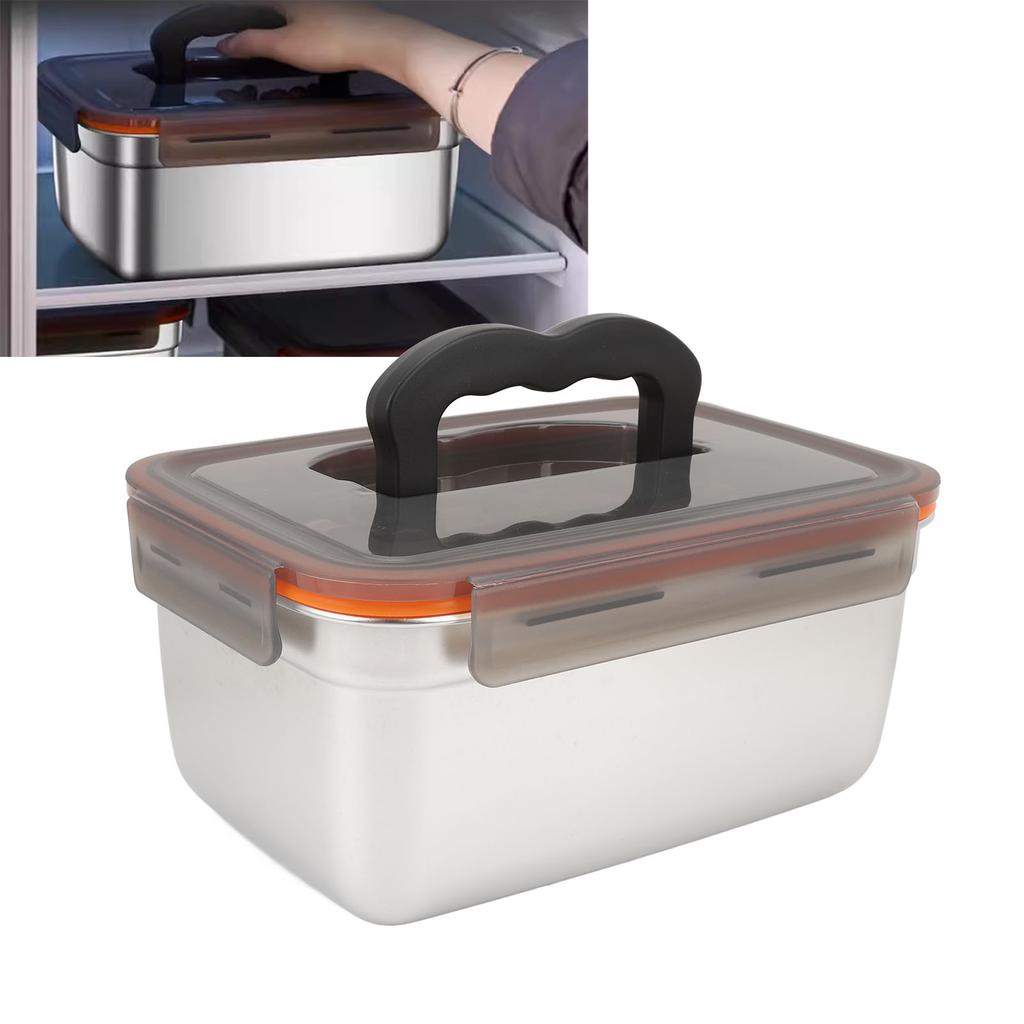 304 Stainless Steel Food Storage Container Metal Sealed Lunch Box with Handle for Home Refrigerator