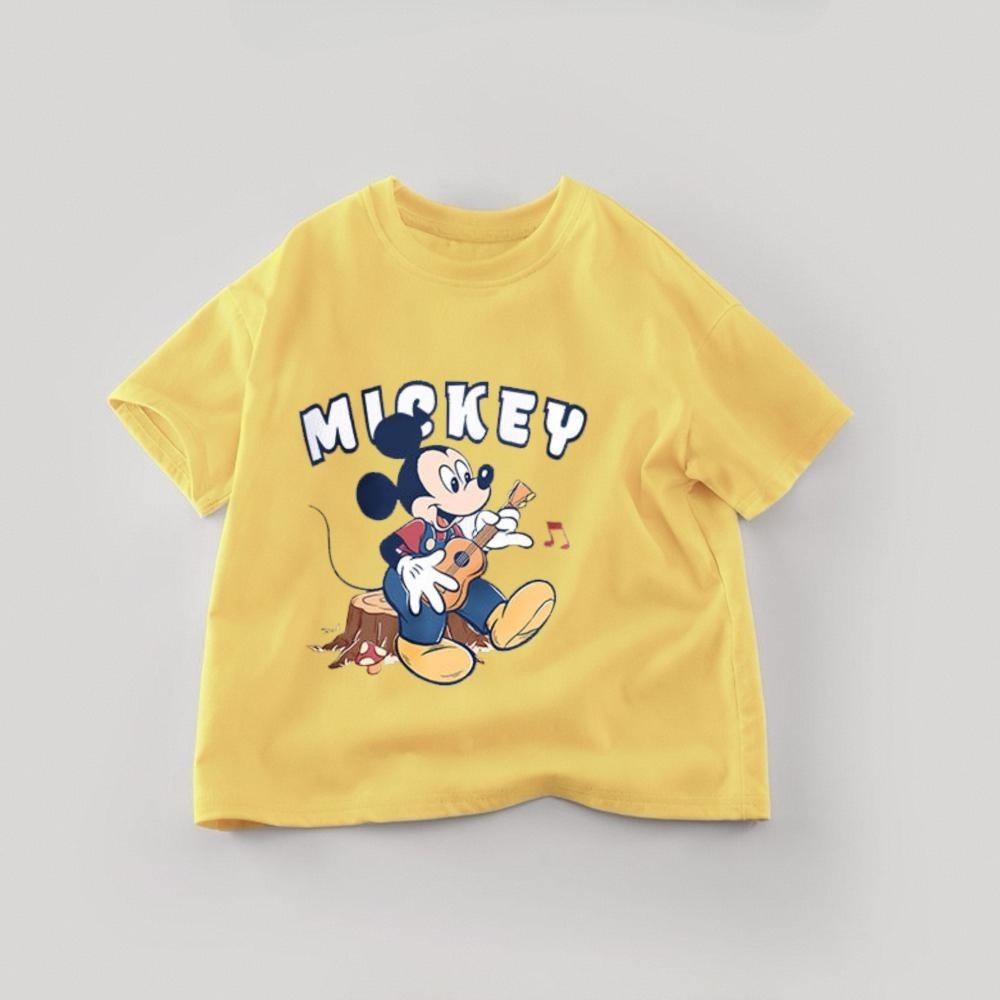 Solid Color  Mickey Children T-shirt Summer Clothing  Cartoon Casual Tees Crewneck Short Sleeved Tops Kids Tees