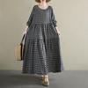 Spring Vintage Floral Print Maxi Dress  Plus Size Women Loose Oversize Long Sleeve Casual Basic Long Dress