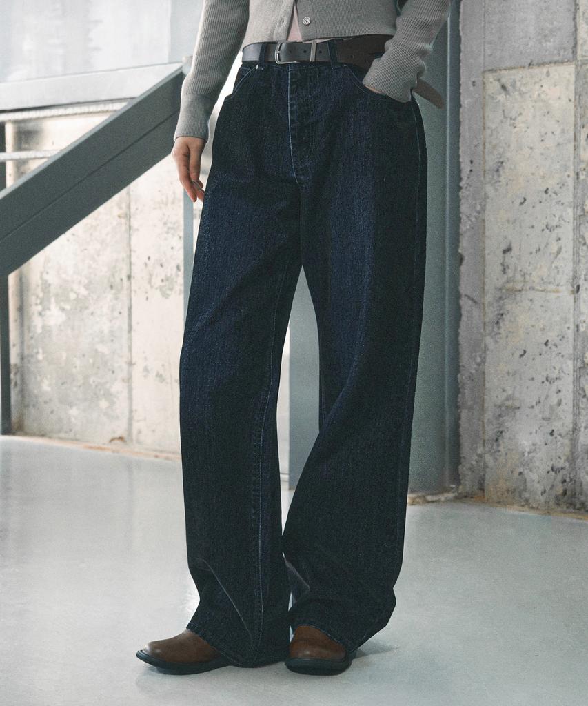 Sekeonmonollogeu Semi-Wide Velvet Texture Two-Tone Denim Pants [Indigo]_Sept070Indigo