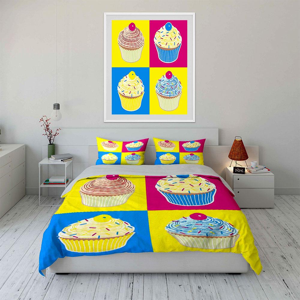 Colorful Pop Art Cupcake Print Bedding Duvet Cover Set Duvet Cover Pillowcases (1*Duvet Cover 2*Pillowcases, without duvet insert)