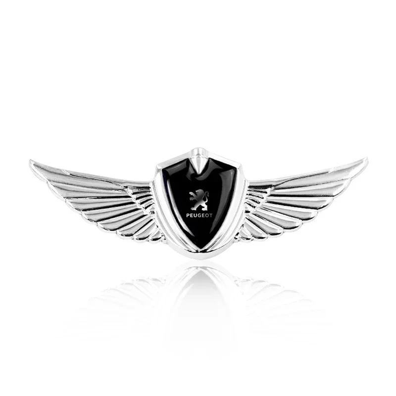 

2026 Hot Car Sticker Fashion 3D Wings Metal Shield Logo Metal Sticker Decorate Car Accessories For Peugeot 308 408 508 RCZ 208 3