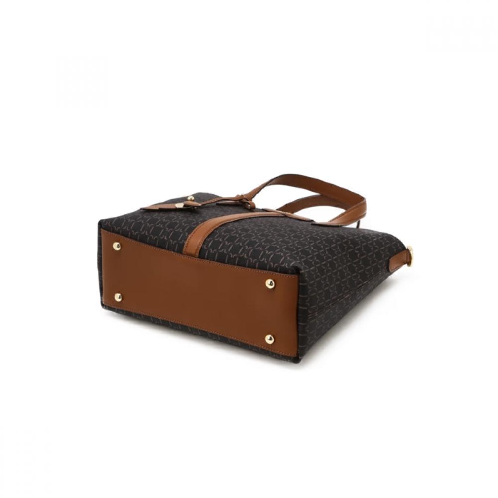 Daks Brown Barnet Dd Pattern Leather Mix Modern Tote Bag