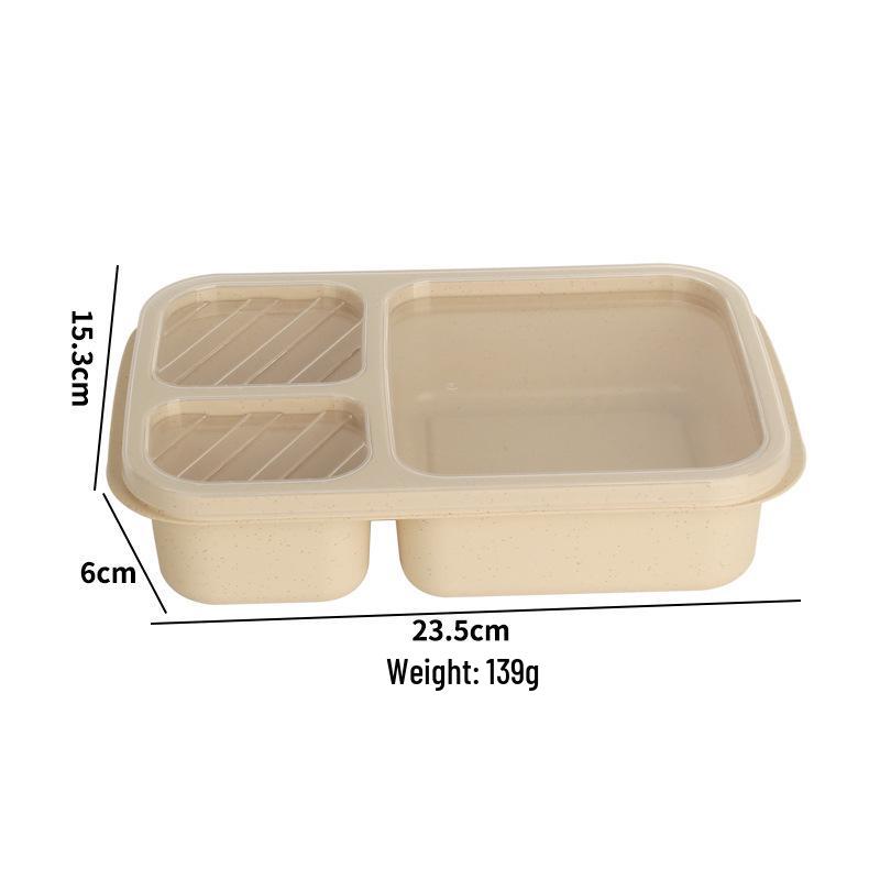 Wheat Straw 3-Compartment Lunch Box for Students & Office Workers - Reusable Plastic Bento Box