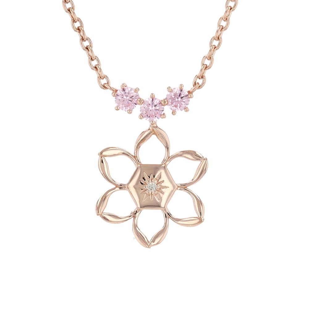 Frosset sølv anheng Halskjede Rosa gullbelagt diamant Cubic Zirconia [Disney] (VPCDS20304)