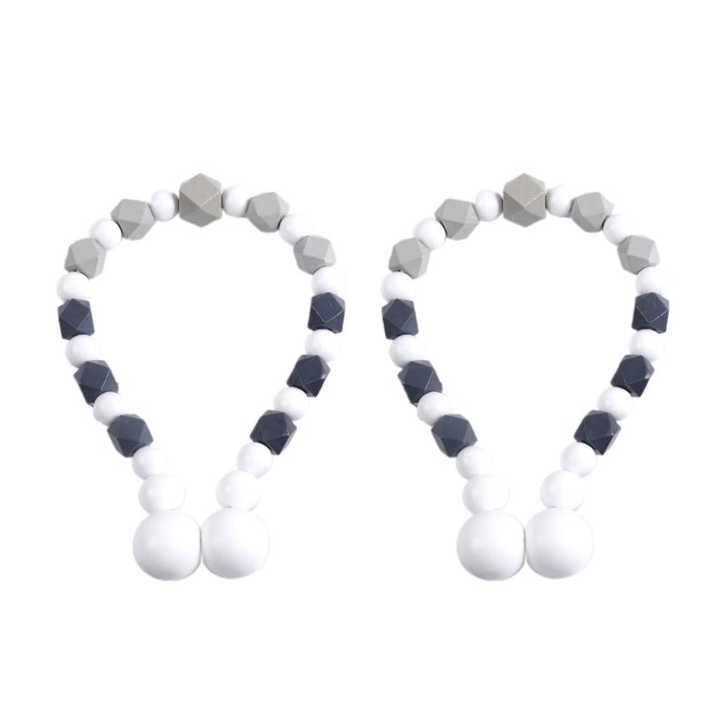 2Pcs No Tool Installation Curtain Holders Gradient Wooden Beads Magnetic Window Drapery Tiebacks Holdbacks Home Upgrades