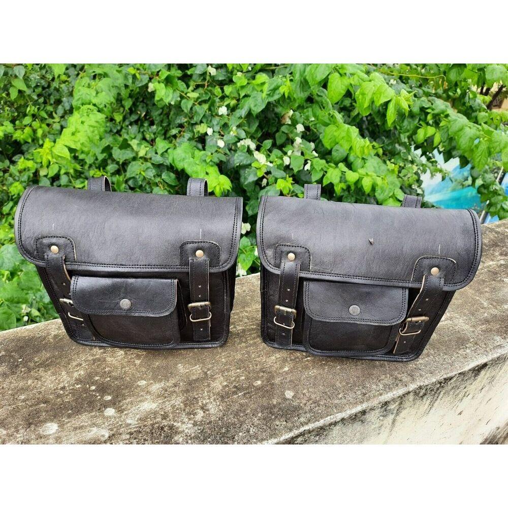 2 Motorcycle Leather Saddle Pannier Vintage Storage Bags