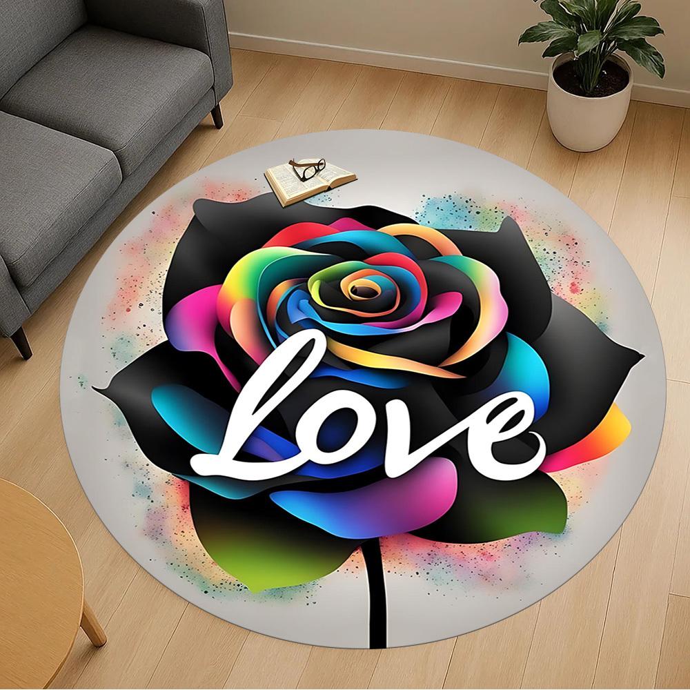 1pc Rose Love Round Chair mat office Area Rug - Non-Slip, Floor Mat for Office, Bedroom, and Indoor Decor p127136